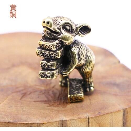 Antique Solid Brass Pig Miniature Figurines Retro Copper Animal Tea Pet Desktop Ornament Decor Crafts Keychain Pendants