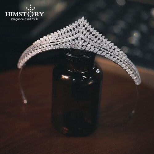 HIMSTORY 3A Cubic Zirconia European Royal Princess Wedding Bridal Tiaras and Crowns CZ Party Prom Hair Jewelry Headband