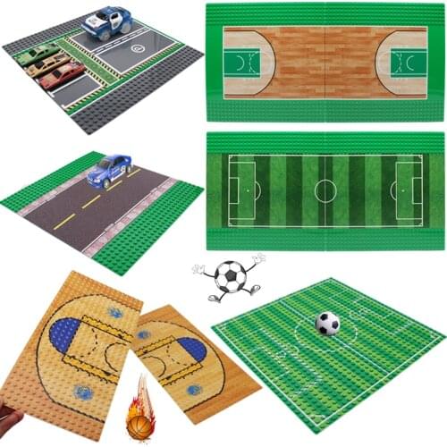 2PCS Classic Base Plates Mini Size City Road Basketball Football Court Carpark Baseplates Building Block DIY Bricks Toys For Kid