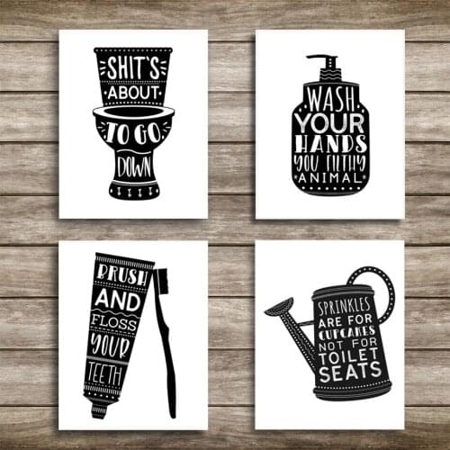Black and White Bathroom Canvas Wall Art Paintings Laundry Room DIY Photo Framed Prints Posters Pictures Frame Home Decoration