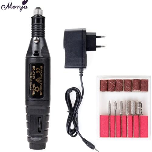 Monja EU Plug Black Polishing Sanding Electric Nail Art Drill Machine Nail Polish UV Gel Remover Cleaning Manicure File Tool Kit