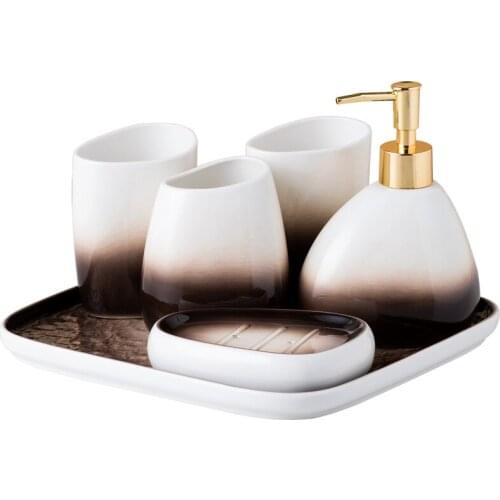 Gradient Brown Ceramic Sanitary Ware-Piece Wash Suit Couples Brushing Gargle Bathroom Amenities, Kitchenware