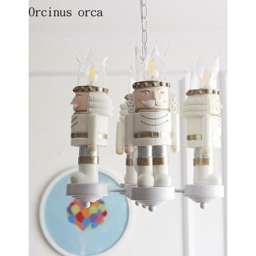 Cartoon creative walnut King chandelier boys girls bedroom childrens room lights American modern resin LED Chandelier