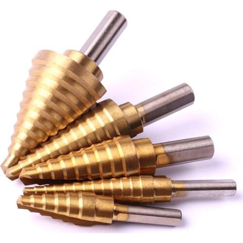 5Pcs Brand New HSS Step Drill Bit Set Titanium Plated Step Cone Drill Hole Cutter Bit Stepped Drill Power Tools