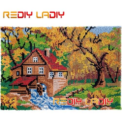 Latch Hook Rug Kits Mill Landscape Plush Wall Hanging DIY Carpet Rug Chunky Yarn Arts Cushion Crocheted Floor Mat Hobby & Crafts