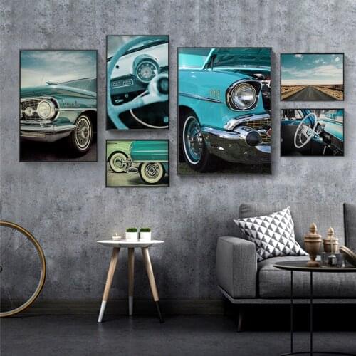 Retro Blue Cars Wall Art Pictures Posters And Prints Landscape Canvas Poster Room Decore Nordic Decoration Home Painting