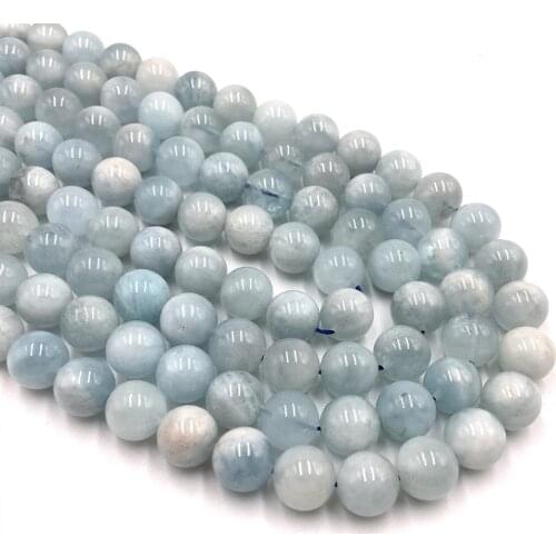 Natural aquamarine Stone Round Loose Beads Bracelet blue Gemstone For Jewelry Making perles DIY bijoux abalorios