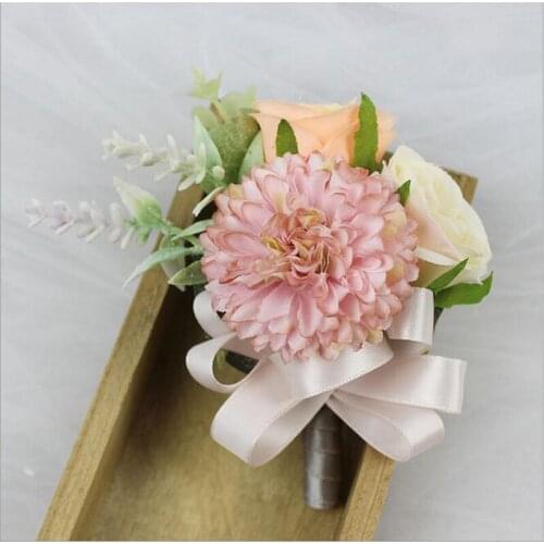 10Pcs New Creative Pink Silk Rose Corsage&Wrist Flowers Groomsman Article Flowers Wedding Party Decorative Corsage Wrist Flowers