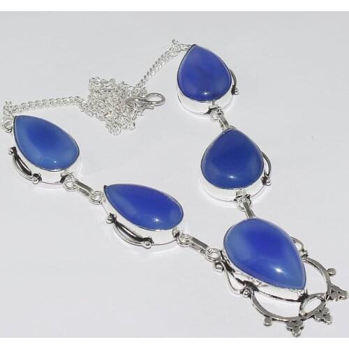 Blue Chalcedony Necklace Silver Overlay over Copper ,46.8cm, N1270