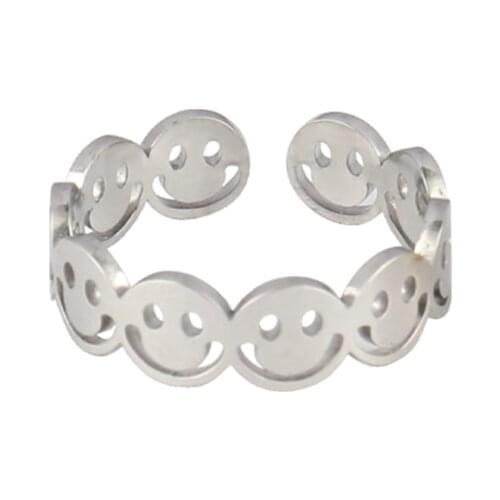 Punk Stainless Steel Rings Women Smiley Ring Happy Smiling Face Open Rings For Women Geometric Rings Steel Ring Jewelry Gifts