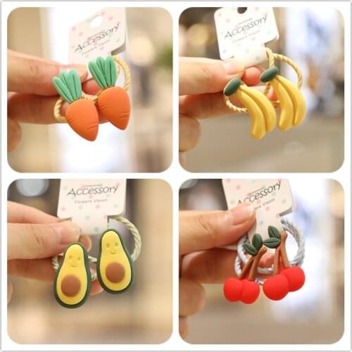 2PCS New Cute Fruit Avocado Watermelon Princess Headwear Kids Elastic Hair Bands Children Ropes Girls Accessories Baby Headdress