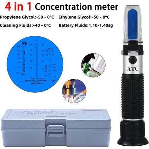 Hand Held Tester Tool 4 In 1 Engine Fluid Glycol Antifreeze Freezing Point Car Battery Refractometer W ATC With The box