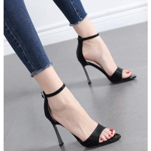 Carpaton Woman Sandals Summer Peep Toe Ankle Strap high Heel Shoes ladis Cutouts Thin Heels Dress Shoes Black Blue Beige