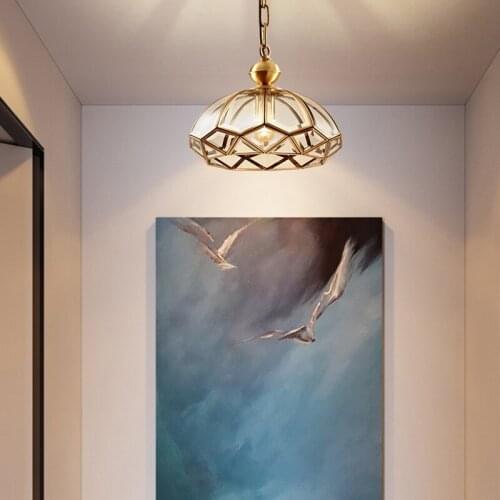 American Country Aisle Light Balcony Home Entrance Hallway Lights Simple Full Copper and Glass Home Room Ceiling Lights