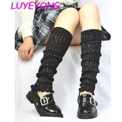 Lady jk Knee-length Bright Silver Silk Sock Cool Goth Lurex Women Hipster Leg Warmer 2020 Autumn Spring Black Red Coffee Purple
