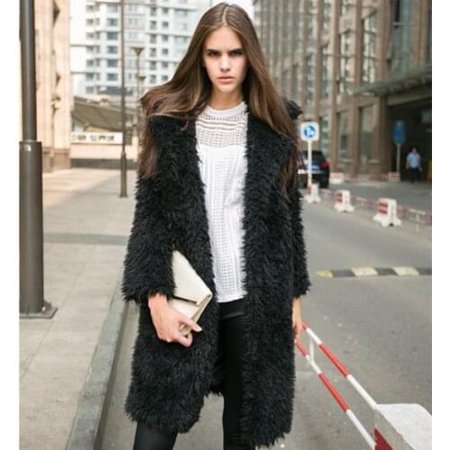 Savabien Winter Women Hairy Faux Fur Coat Fashion Turn Down Collar Soft Furry Long Jacket Black Pink Fur Coat Festival Outerwear