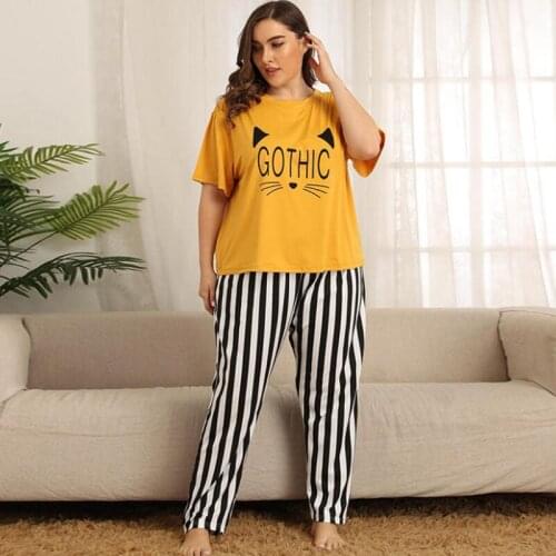 Plus Size Homewear Suits Women Summer Casual T Shirts Drawstring Sweatpants Lounge Wear Fashion 2 Piece Sets Elastic Sleepwear