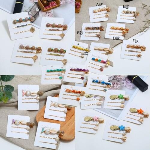 3 of pack personality hair clip for women with inlay faux pearl / shell /resin / rhinestine design female side clip bangs clip