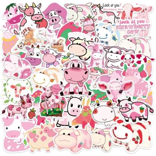 10/30/50Pcs/Set Cute strawberry milk cow For Snowboard Laptop Luggage Fridge Car- Styling Vinyl Decal Home Decor Stickers