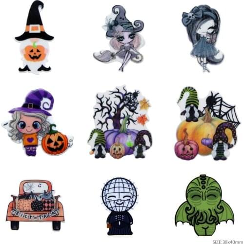 Halloween 5Pcs Flat Back Planar Resin Acrylic/non-woven Patch DIY Hair Accessories Bow-knot Jewelry Embellishment Craft,5Yc20166