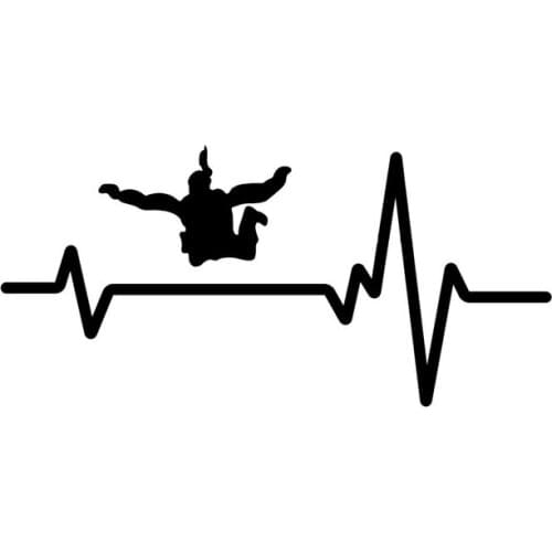 16.8CM*8CM Skydive Woman Parachute Jump Team Heartbeat Decal Vinyl Black/Silver Car Sticker