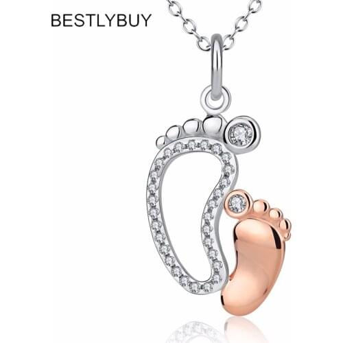 2018 New footprint necklace 925 Sterling Silver Mother & Child Pendants Necklaces Mom Baby Family Monthers Day Gift Jewelry