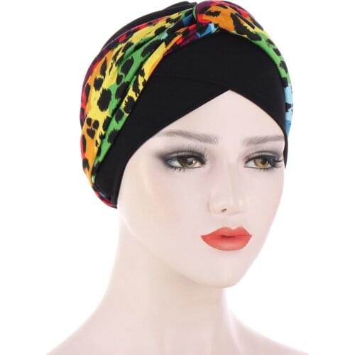 2021 New Stretchy Printed Head Bands Bonnet Forehead Cross Turban Caps Muslim Inner Hijabs Arab Head Wraps Turbans Muslim Woman