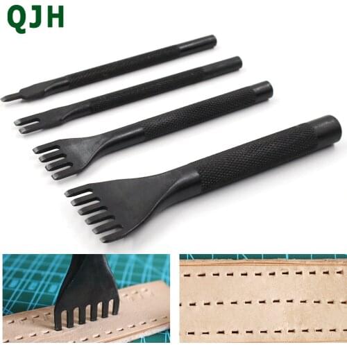 3mm Leather Craft Tools Hole Punches Flat Shape Punch Sewing Lacing Stitching Tool Hand-stitched 1/2/4/6 Prong Working Chisel