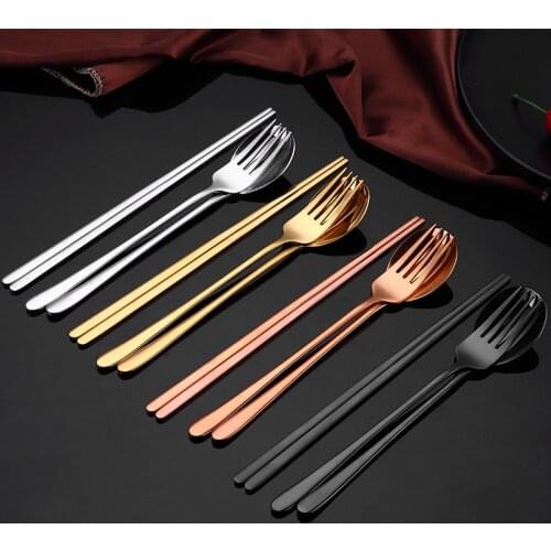 3pcs/set 304 Stainless Steel Spoon Fork Chopsticks Set For Travel Equipment Set Gold Black Plated Set Wedding Party Supplies