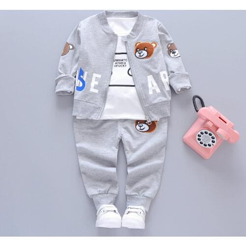 3pcs/set Baby Boy Clothes Cartoon Bear Hooded Coat+T Shirt+Pant Kid Sport Suit For Children Clothing Tracksuit Childrens Sets