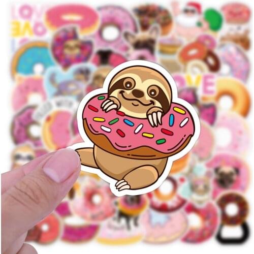 50Pcs Food Animal Stickers Donuts Stickers for Waterproof Trunk Water Cup Laptop Phone Notebook Suitcase Car Classic Kids Toy