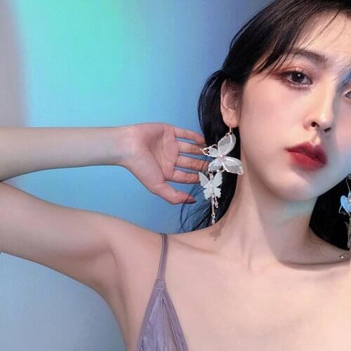 White Color Butterfly Stud Earrings Fairy Lace Tassel Long Drop Dangle Earrings for Women Party Gifts Jewelry New Design