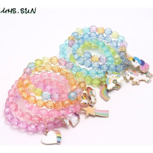 MHS.SUN Fashion baby girls beads bracelet diy kids cute jewelry cartoon unicorn pendant bracelets charm bangles for children 1pc
