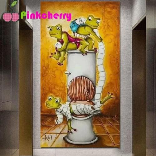 Frogs Toilet diamond embroidery 5d diy diamond painting cross stitch full square round drill mosaic Cartoon Funny Frogs k1651