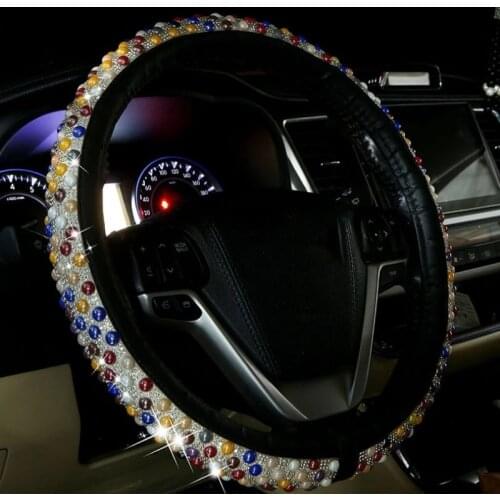 37.5cm Steering Wheel Cover Colorful Diamond Non-Slip Coprivolante Auto Cubre Volante Auto Car Accessories Interior Universal