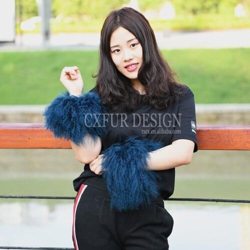 CX-A-47M Fashion Women Mongolian Lamb Fur Cuff Over Sleeve Wristband Windproof Arm Warmer