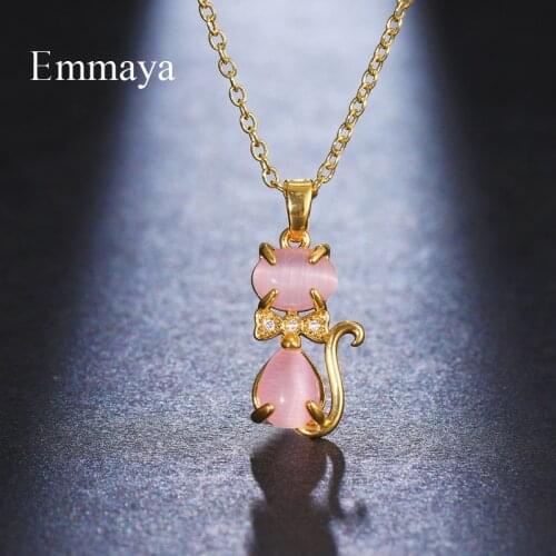 Emmaya Cute Style Cat Pink Zirconia Necklace For Women&Girls Vivid Design Fashion Statement In Party Exquisite Jewelry