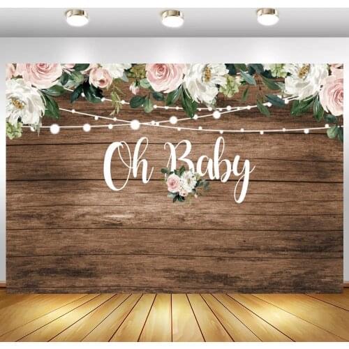 Old Brown Wood Board Newborn Baby Shower Photography Background White Flowers Tassel Kids Pet Portrait Photo Backdrop For Studio