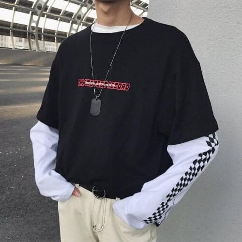 Hip Hop Tshirt Streetwear Long Sleeve Loose Punk T Shirt Harajuku Patchwork Tshirt Men Fashion Couple Japan Oversize T shirt
