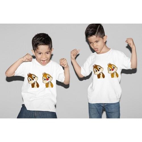 Kawaii Tshirt Chip and Dale Print Mom and My T shirt Short Sleeve Summer Childrens Adult Tops Family Matching Look Outfits