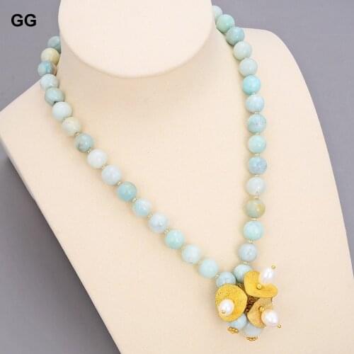 GG Jewelry Natural White Pearl 10mm Natural Amazonites Necklace Pearl Pendant For Women