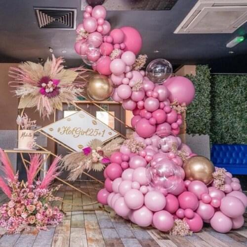 120Pcs Rose Pink Balloon Garland Arch Kit Chorme Gold Latex Ballons Valentine‘s Wedding Birthday Party Decorations Baby Shower