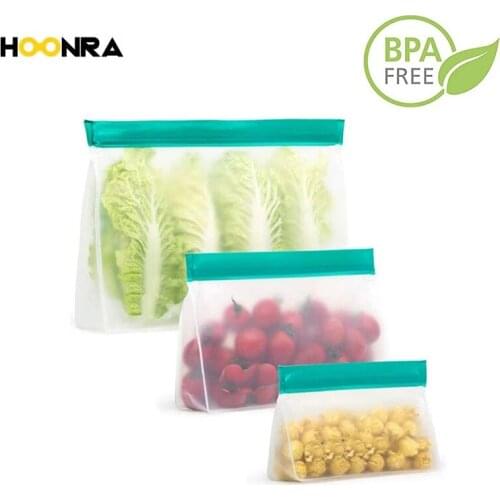 HOONRA 3Pcs Peva Food Storage Container Reusable Freezer Bag Ziplock Leakproof Fruits Fresh Bag Stand Up Zip Shut bag