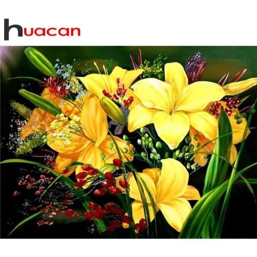 Huacan 5d DIY Full Square Diamond Painting Lily Flower Mosaic Diamond Embroidery Complete Kit Tulip Picture Of Rhinestones