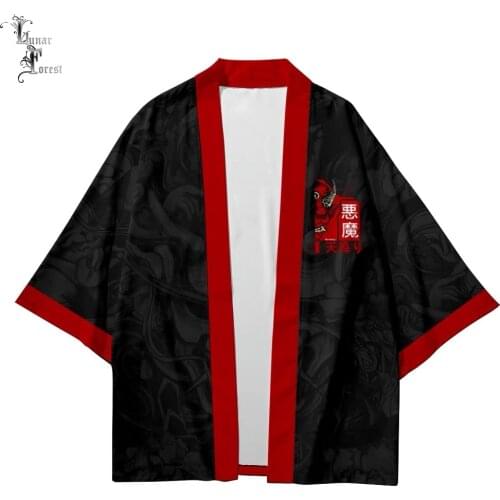 Devil Akuma 3D Printing Japanese Kimono Haori Yukata Cosplay Harajuku Fashion Summer Casual Cool Short Sleeve Streetwear