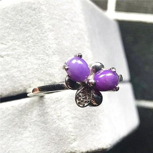 6mm 100% Natural Purple Sugilite Ring Silver Sterling Jewelry For Woman Man Beads Crystal Flower Stone Adjustable Ring AAAAA