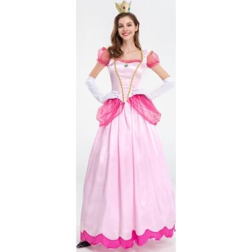 Halloween Party Peach Princess Aurora Cosplay Costume Super Bros Game Pink Sweet Princess Fancy Dress