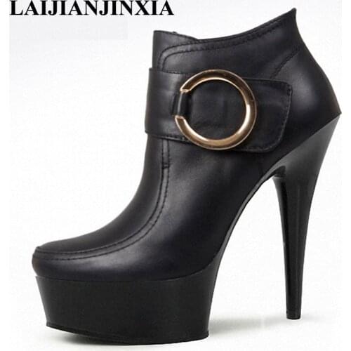 LAIJIANJINXIA New Women Sexy 15cm High Heels Night Club Party Queen Dance Shoes Platform Dress Pole Dance Pumps Ankle Boot Shoes
