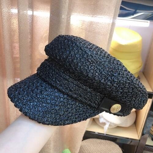 Summer women navy hat Men straw hat Vintage British personality octagonal hat Breathable all-match sun hat sunhat