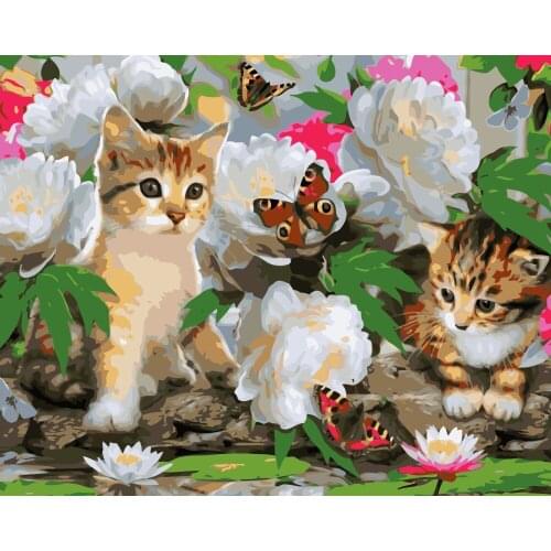 MaHuaf-i130 cat butterfly flowers DIY Coloring by Numbers Digital Oil Painting Hand-painted Painting for Children Room Decor